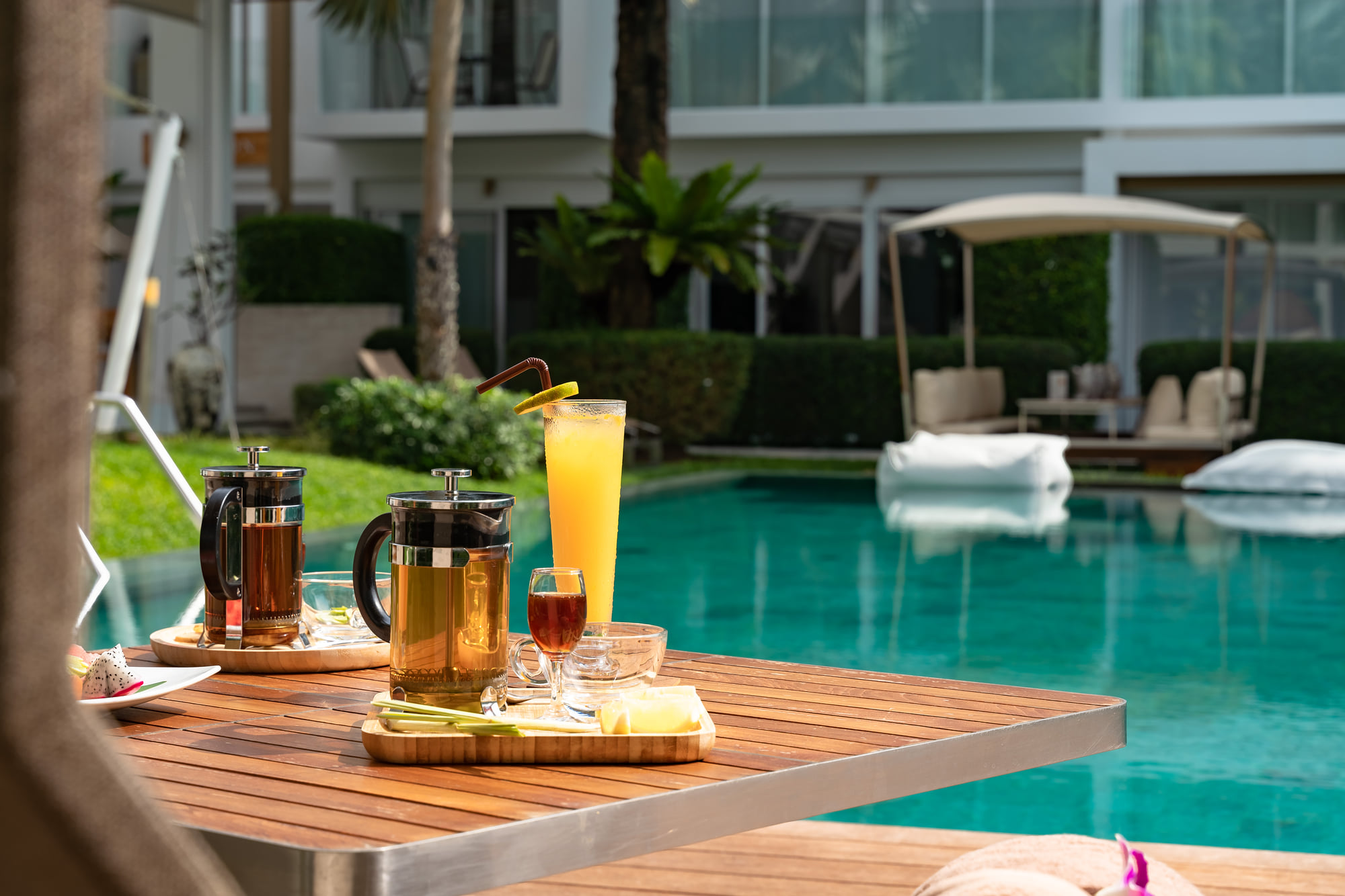 Poolside cocktails and snacks